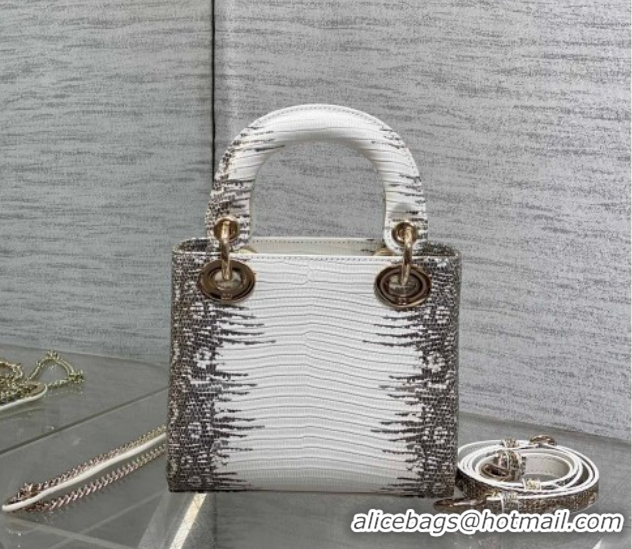Good Product Dior Mini Lady Dior Bag in Lizard Embossed Leather DR012604 White/Grey 2026