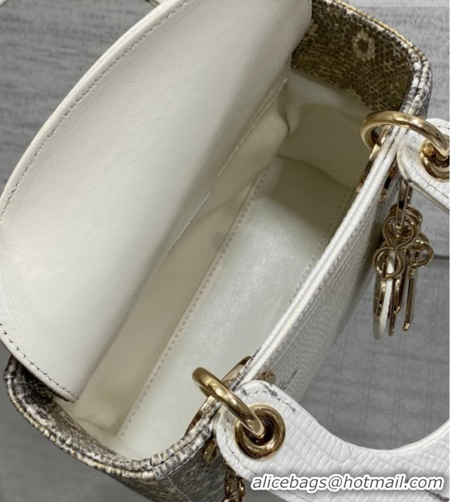 Good Product Dior Mini Lady Dior Bag in Lizard Embossed Leather DR012604 White/Grey 2026