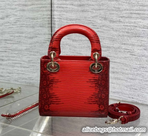 Good Quality Dior Mini Lady Dior Bag in Lizard Embossed Leather DR012604 Red 2026