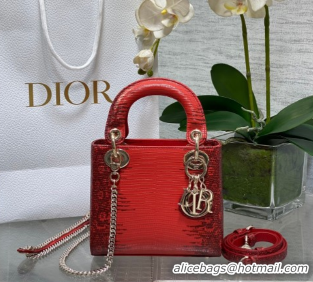 Good Quality Dior Mini Lady Dior Bag in Lizard Embossed Leather DR012604 Red 2026