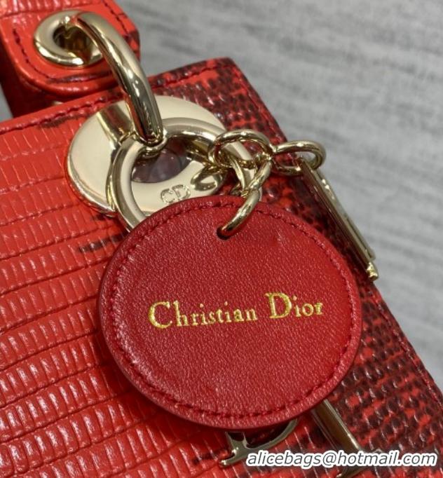 Good Quality Dior Mini Lady Dior Bag in Lizard Embossed Leather DR012604 Red 2026