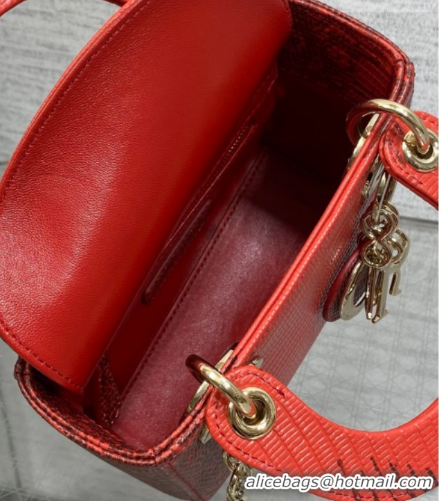 Good Quality Dior Mini Lady Dior Bag in Lizard Embossed Leather DR012604 Red 2026
