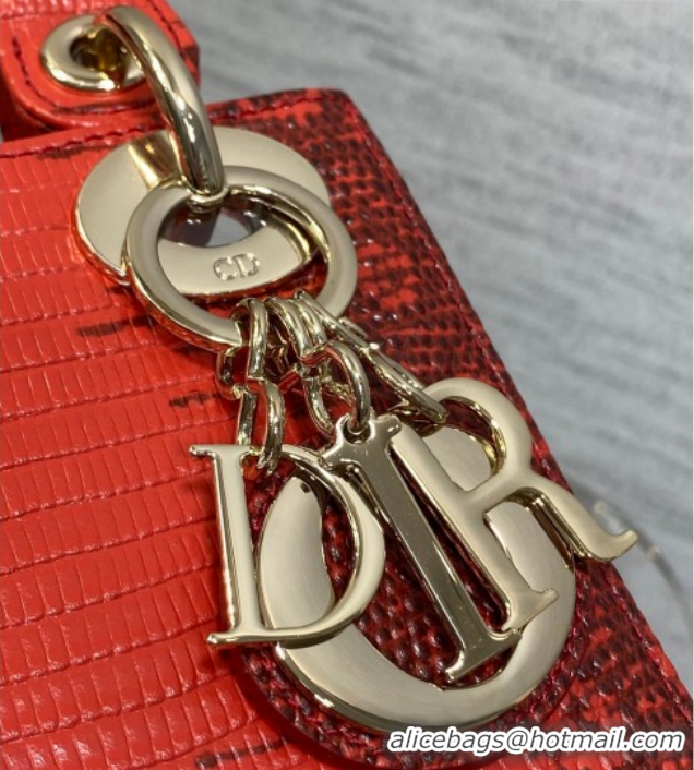 Good Quality Dior Mini Lady Dior Bag in Lizard Embossed Leather DR012604 Red 2026