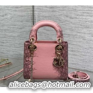 Top Grade Dior Mini Lady Dior Bag in Lizard Embossed Leather DR012604 Light Pink 2026