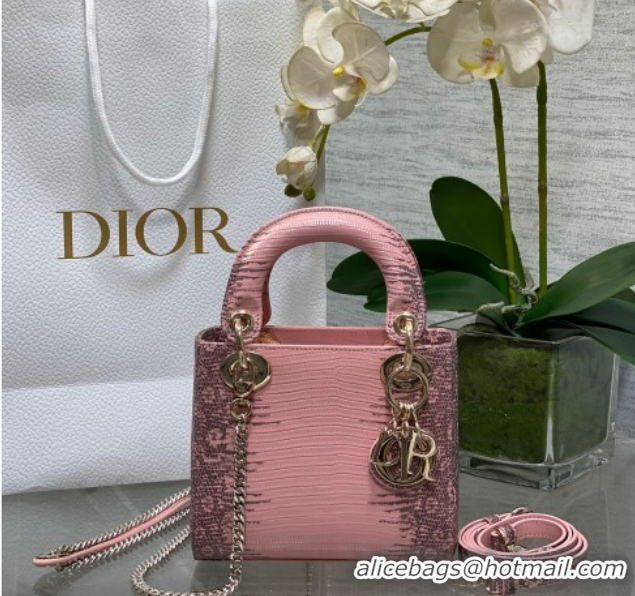 Top Grade Dior Mini Lady Dior Bag in Lizard Embossed Leather DR012604 Light Pink 2026