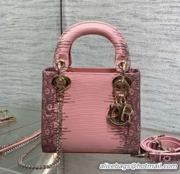 Top Grade Dior Mini Lady Dior Bag in Lizard Embossed Leather DR012604 Light Pink 2026
