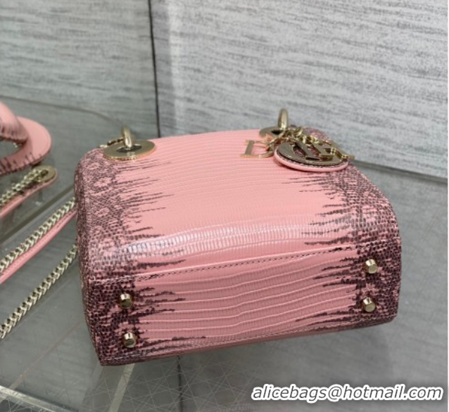 Top Grade Dior Mini Lady Dior Bag in Lizard Embossed Leather DR012604 Light Pink 2026