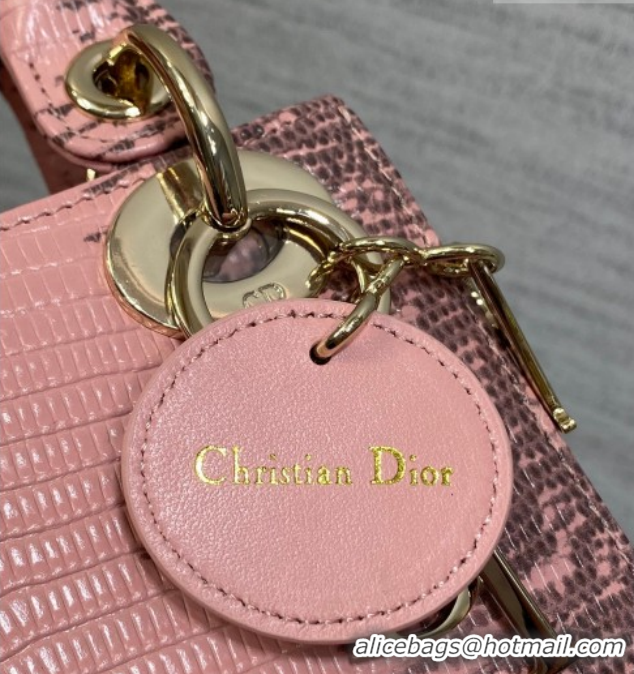 Top Grade Dior Mini Lady Dior Bag in Lizard Embossed Leather DR012604 Light Pink 2026