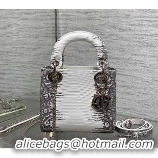 Durable Dior Mini Lady Dior Bag in Lizard Embossed Leather DR012604 White/Black 2026