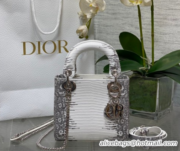 Durable Dior Mini Lady Dior Bag in Lizard Embossed Leather DR012604 White/Black 2026