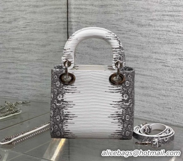 Durable Dior Mini Lady Dior Bag in Lizard Embossed Leather DR012604 White/Black 2026
