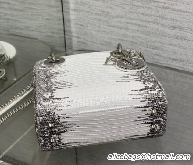 Durable Dior Mini Lady Dior Bag in Lizard Embossed Leather DR012604 White/Black 2026