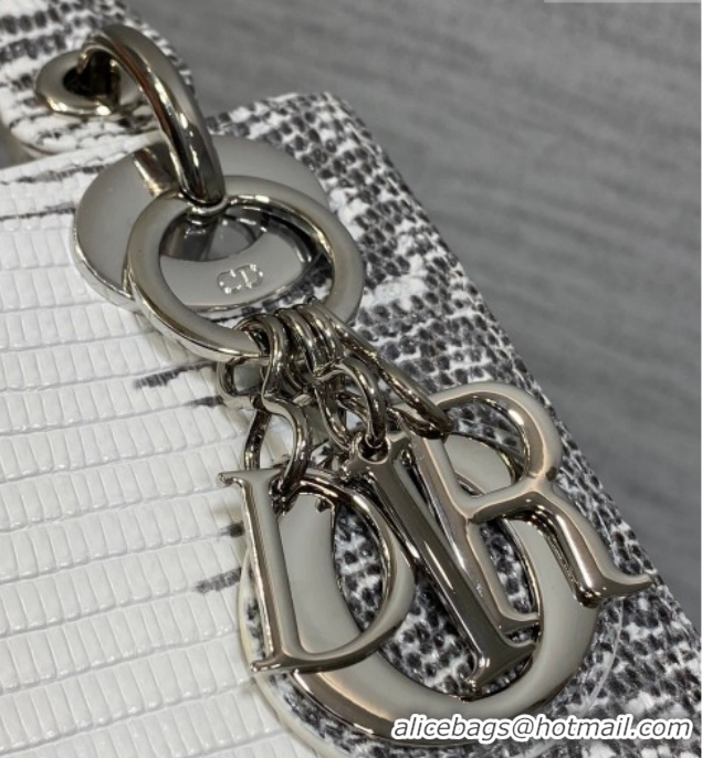 Durable Dior Mini Lady Dior Bag in Lizard Embossed Leather DR012604 White/Black 2026