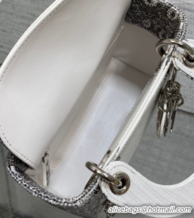 Durable Dior Mini Lady Dior Bag in Lizard Embossed Leather DR012604 White/Black 2026