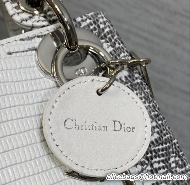 Durable Dior Mini Lady Dior Bag in Lizard Embossed Leather DR012604 White/Black 2026