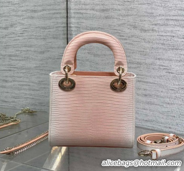 Best Grade Dior Mini Lady Dior Bag in Lizard Embossed Leather DR012604 Peachy Pink 2026