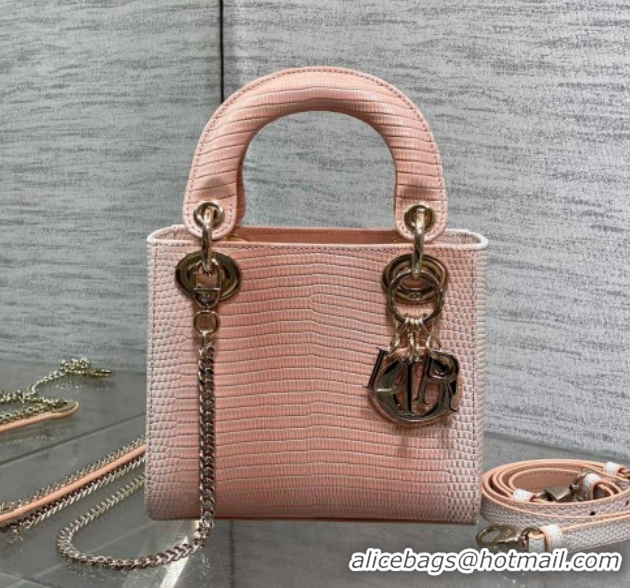 Best Grade Dior Mini Lady Dior Bag in Lizard Embossed Leather DR012604 Peachy Pink 2026