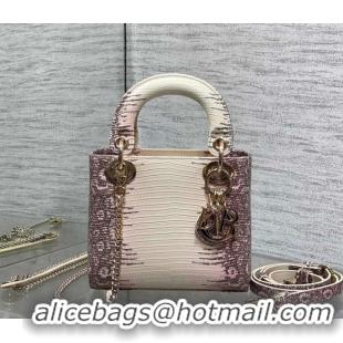 Low Price Dior Mini Lady Dior Bag in Lizard Embossed Leather DR012604 White/Pink 2026