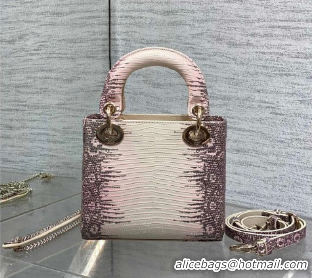 Low Price Dior Mini Lady Dior Bag in Lizard Embossed Leather DR012604 White/Pink 2026