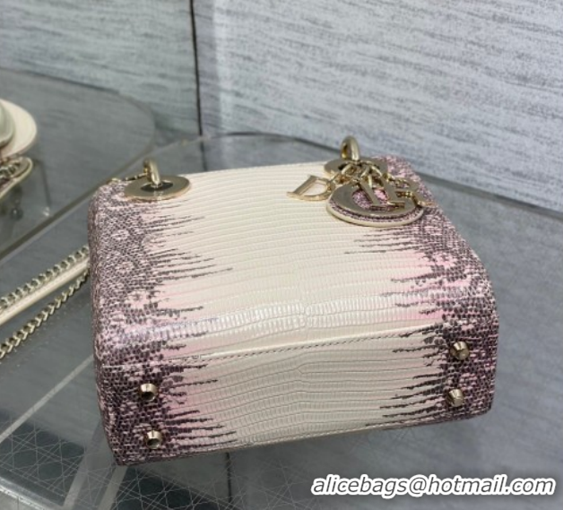 Low Price Dior Mini Lady Dior Bag in Lizard Embossed Leather DR012604 White/Pink 2026