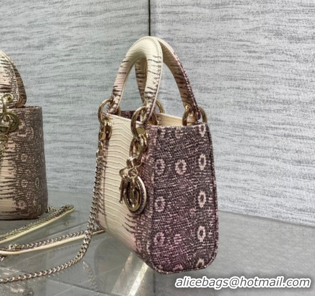 Low Price Dior Mini Lady Dior Bag in Lizard Embossed Leather DR012604 White/Pink 2026