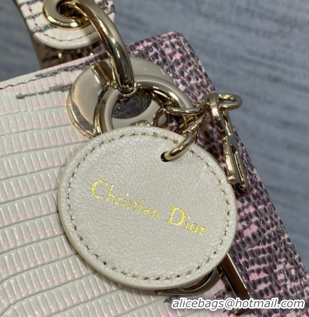 Low Price Dior Mini Lady Dior Bag in Lizard Embossed Leather DR012604 White/Pink 2026