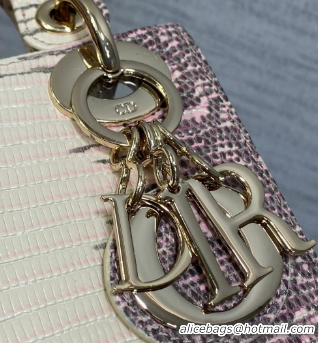 Low Price Dior Mini Lady Dior Bag in Lizard Embossed Leather DR012604 White/Pink 2026