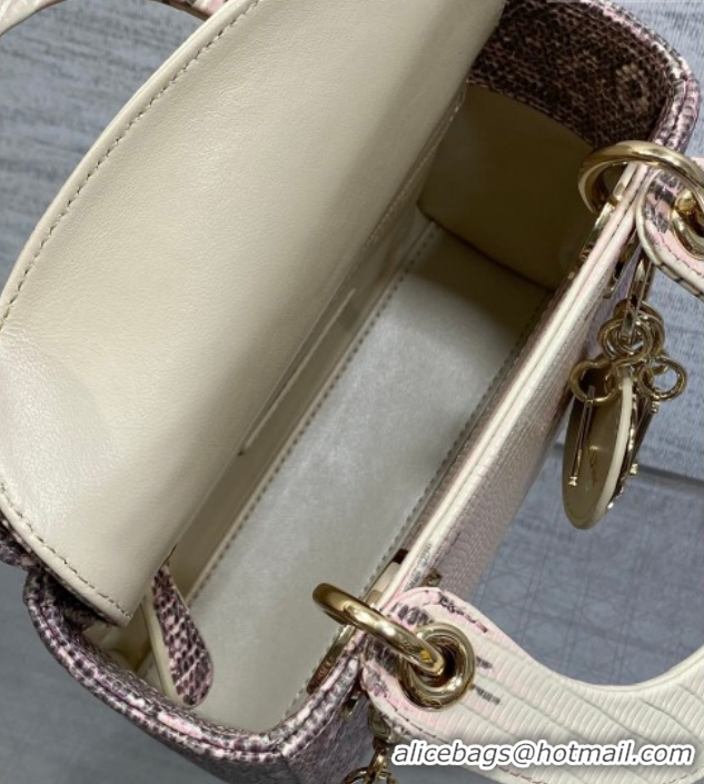 Low Price Dior Mini Lady Dior Bag in Lizard Embossed Leather DR012604 White/Pink 2026