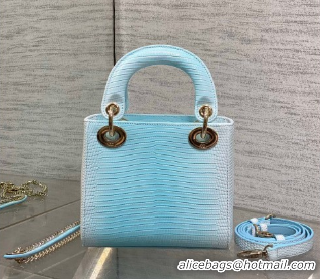 Good Quality Dior Mini Lady Dior Bag in Lizard Embossed Leather DR012604 White/Blue 2026
