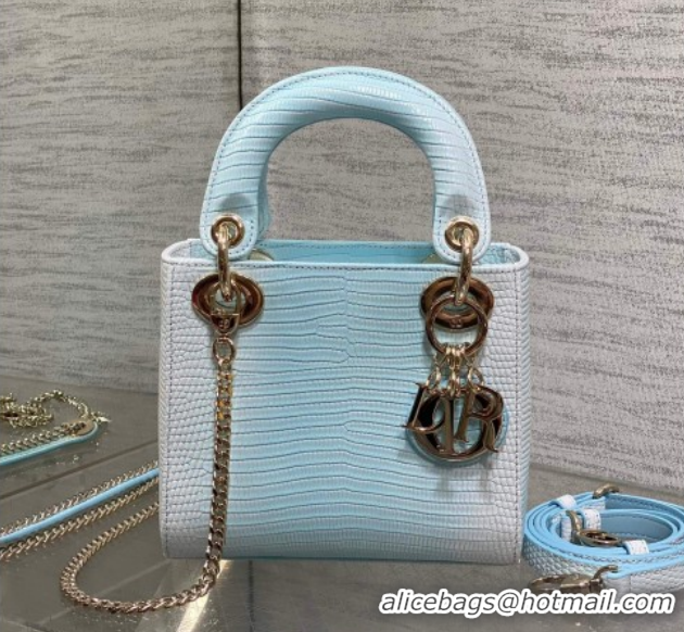 Good Quality Dior Mini Lady Dior Bag in Lizard Embossed Leather DR012604 White/Blue 2026
