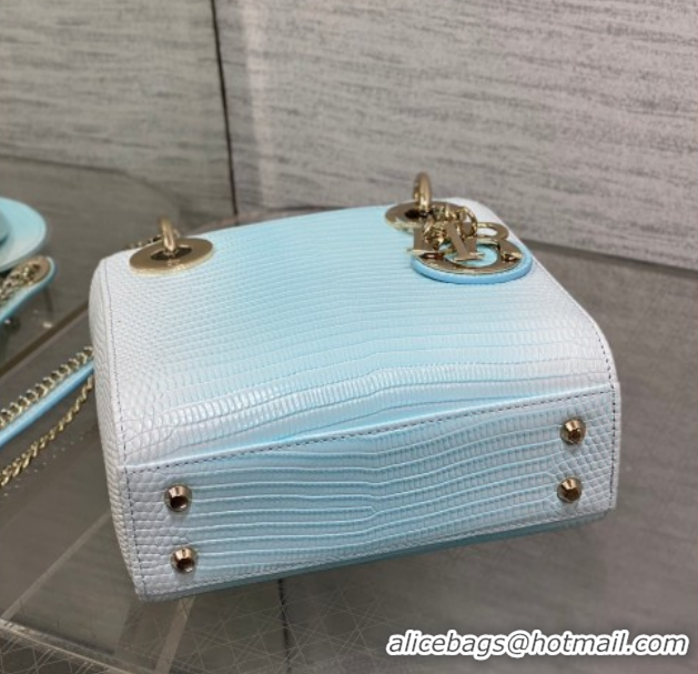 Good Quality Dior Mini Lady Dior Bag in Lizard Embossed Leather DR012604 White/Blue 2026