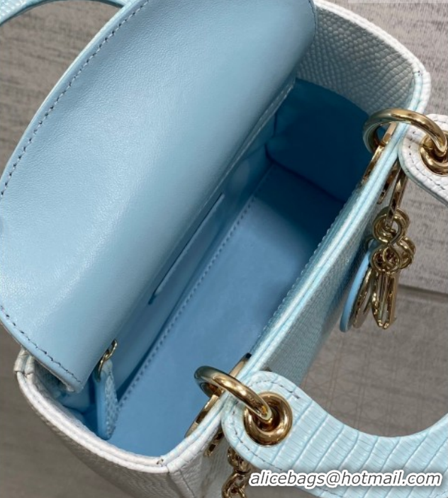 Good Quality Dior Mini Lady Dior Bag in Lizard Embossed Leather DR012604 White/Blue 2026