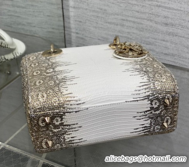 Good Looking Dior Small Lady Dior Bag in Lizard Embossed Leather DR012604 White/Grey 2026