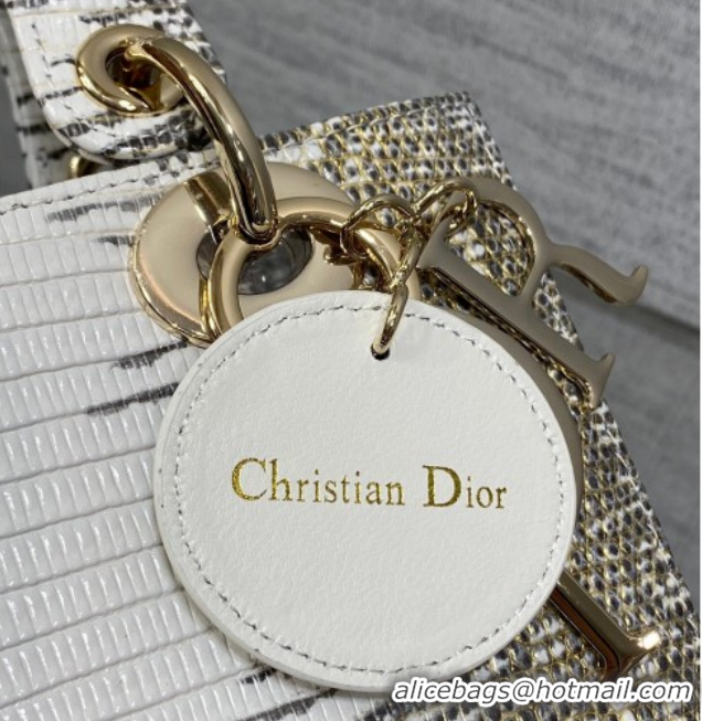Good Looking Dior Small Lady Dior Bag in Lizard Embossed Leather DR012604 White/Grey 2026