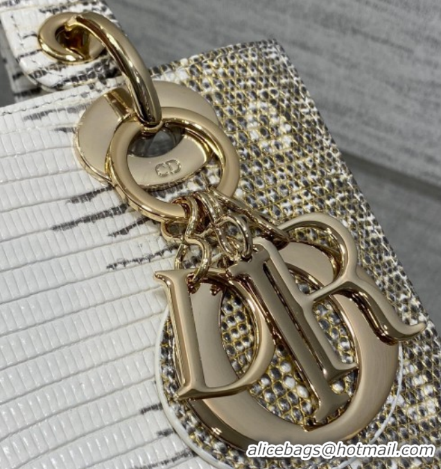 Good Looking Dior Small Lady Dior Bag in Lizard Embossed Leather DR012604 White/Grey 2026