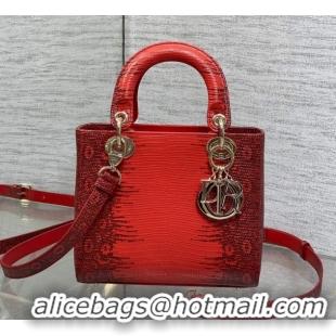 Low Cost Dior Small Lady Dior Bag in Lizard Embossed Leather DR012604 Red 2026