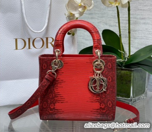Low Cost Dior Small Lady Dior Bag in Lizard Embossed Leather DR012604 Red 2026