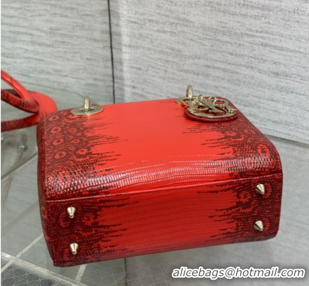 Low Cost Dior Small Lady Dior Bag in Lizard Embossed Leather DR012604 Red 2026