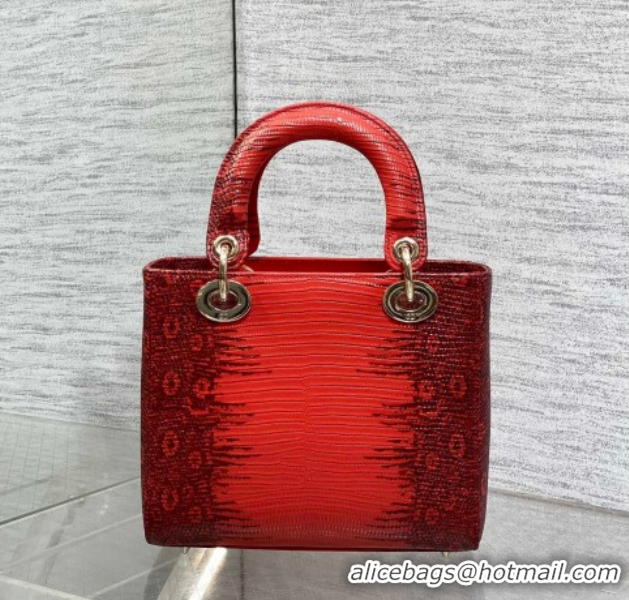 Low Cost Dior Small Lady Dior Bag in Lizard Embossed Leather DR012604 Red 2026