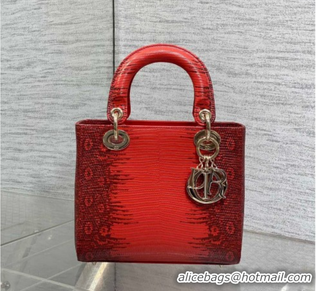 Low Cost Dior Small Lady Dior Bag in Lizard Embossed Leather DR012604 Red 2026