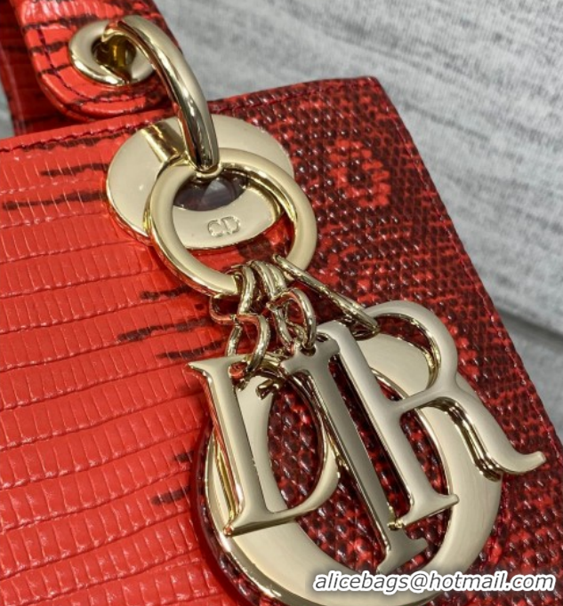 Low Cost Dior Small Lady Dior Bag in Lizard Embossed Leather DR012604 Red 2026