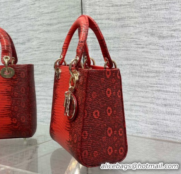 Low Cost Dior Small Lady Dior Bag in Lizard Embossed Leather DR012604 Red 2026