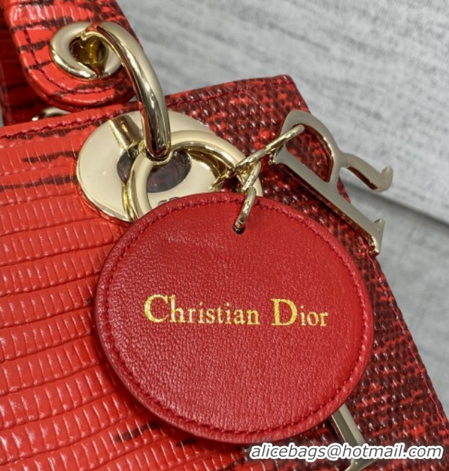 Low Cost Dior Small Lady Dior Bag in Lizard Embossed Leather DR012604 Red 2026