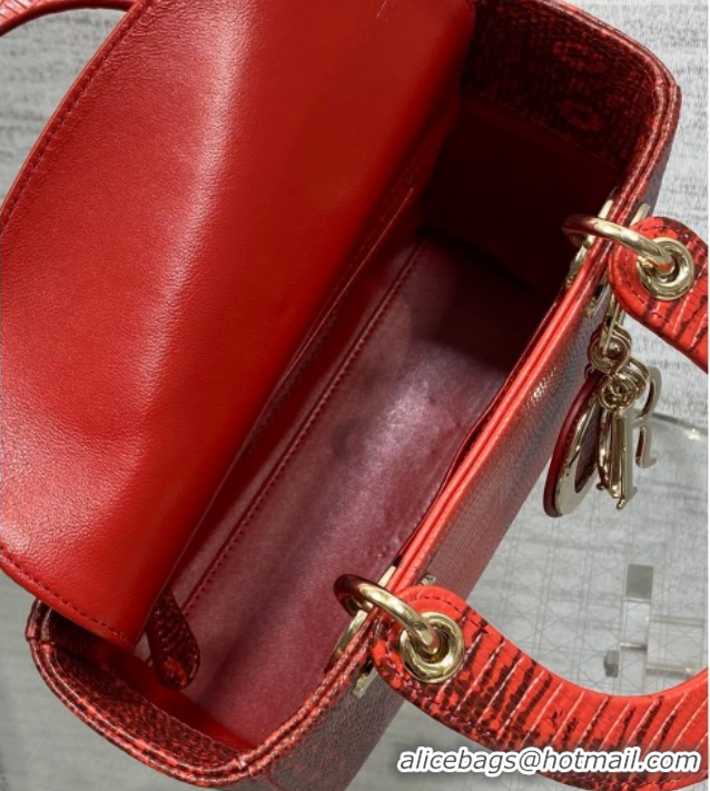 Low Cost Dior Small Lady Dior Bag in Lizard Embossed Leather DR012604 Red 2026