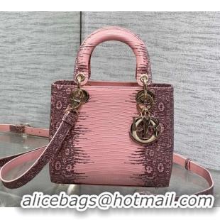 Popular Style Dior Small Lady Dior Bag in Lizard Embossed Leather DR012604 Pink/Grey 2026