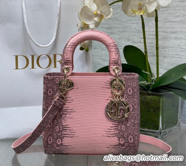 Popular Style Dior Small Lady Dior Bag in Lizard Embossed Leather DR012604 Pink/Grey 2026