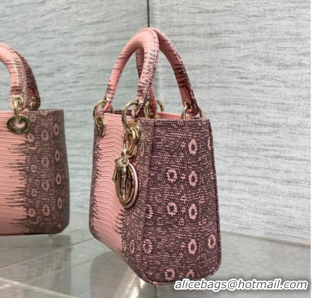 Popular Style Dior Small Lady Dior Bag in Lizard Embossed Leather DR012604 Pink/Grey 2026