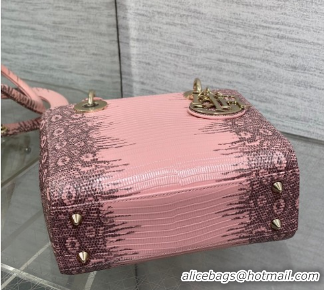 Popular Style Dior Small Lady Dior Bag in Lizard Embossed Leather DR012604 Pink/Grey 2026