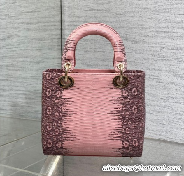 Popular Style Dior Small Lady Dior Bag in Lizard Embossed Leather DR012604 Pink/Grey 2026