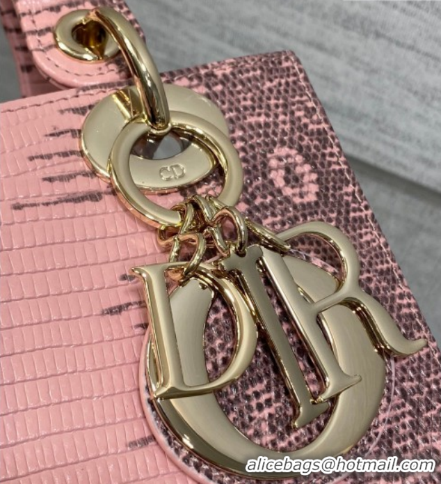 Popular Style Dior Small Lady Dior Bag in Lizard Embossed Leather DR012604 Pink/Grey 2026